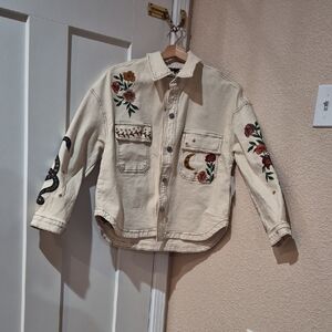 DRIFTWOOD Cream Jacket with Floral Embroidery